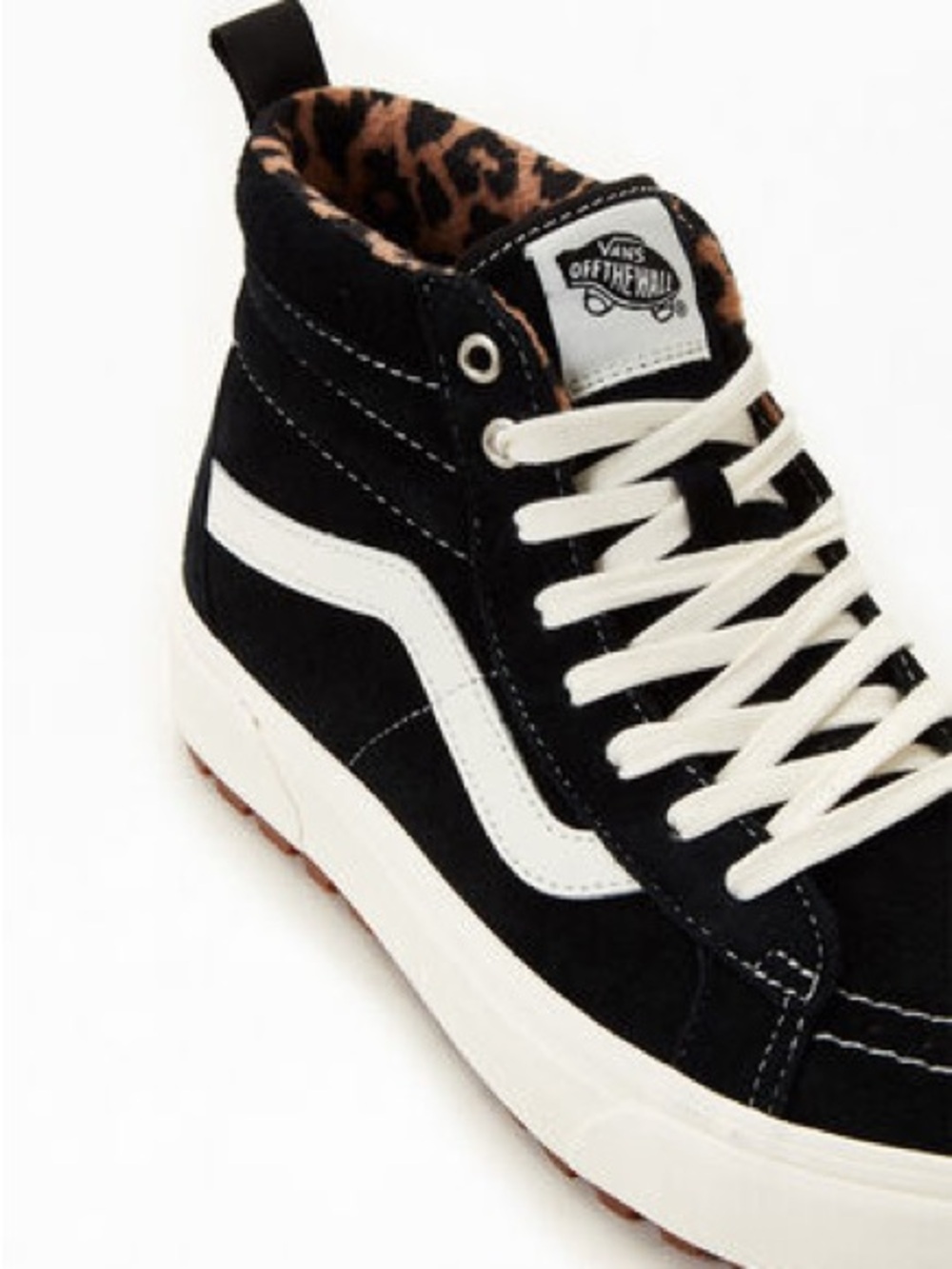 Vans Black & White High-Top Skate Sneaker with Leopard Lining